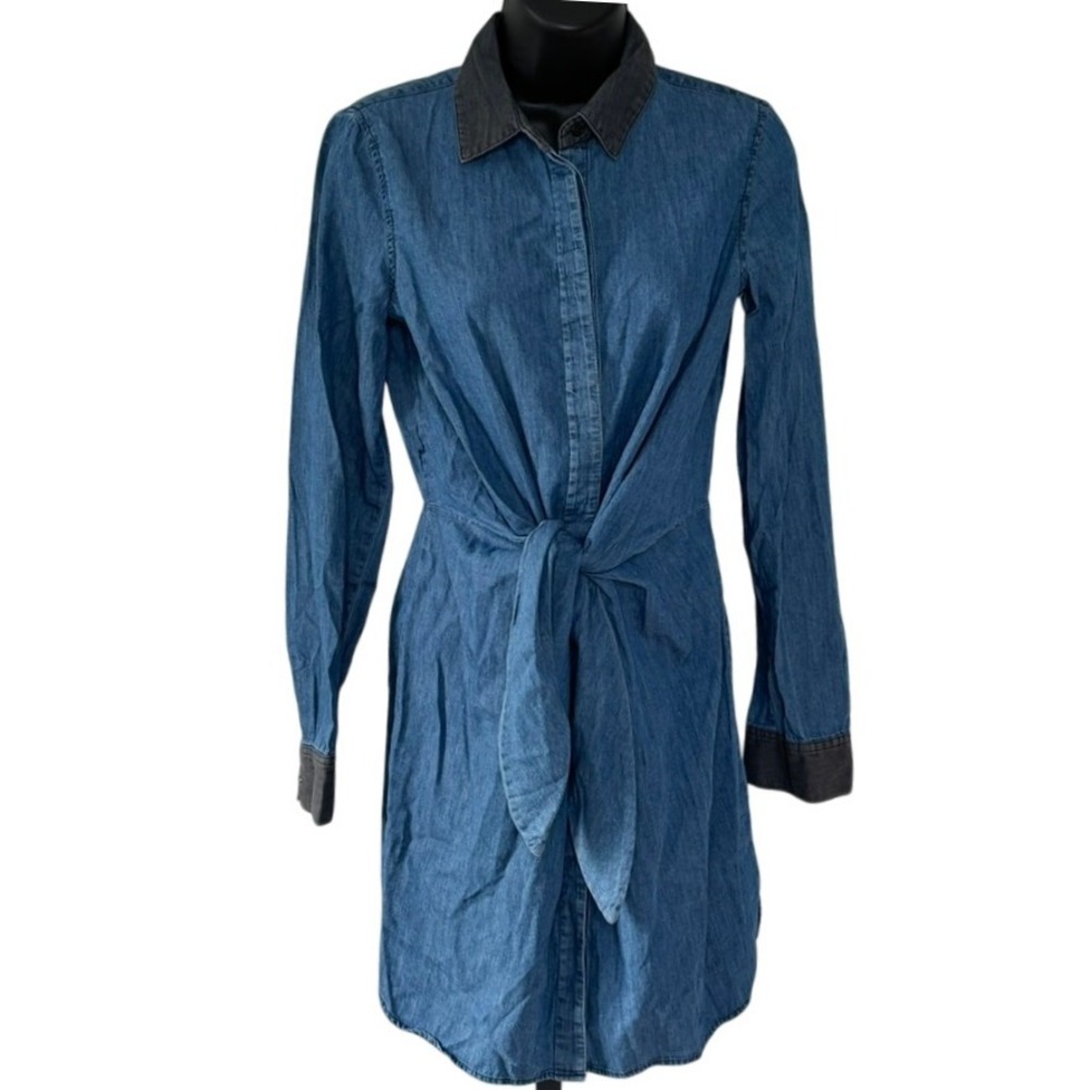 Bailey 44 Picnic Front Tie Shirt Dress Sz S Denim Chambray‎ Chic Sophisticated